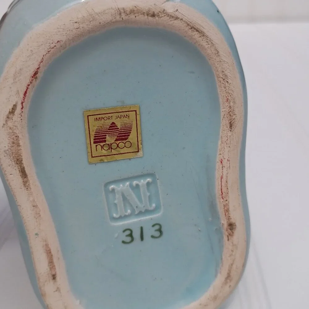 Napco Japan Vintage Baby Bootie Planter Blue Ceramic Laced Flower Mid-Century 4